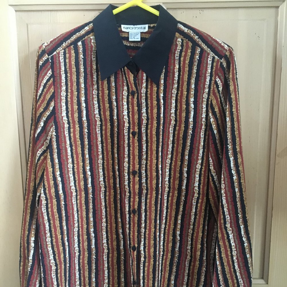 Vintage Nancy Crystal Striped Button Front Top - Size 10